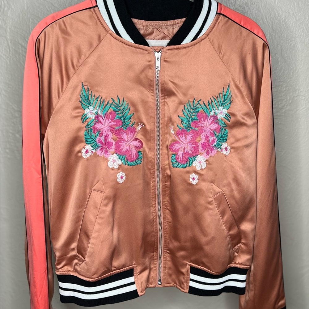 Mossimo XS Tropical Embroidered Bomber Jacket